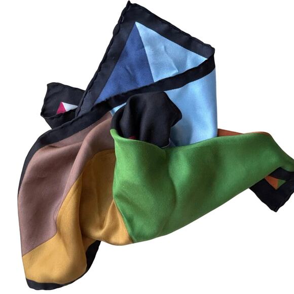 Colorful Italian silk scarf bag tie neckerchief color block 18" square by Ashear - Picture 4 of 6